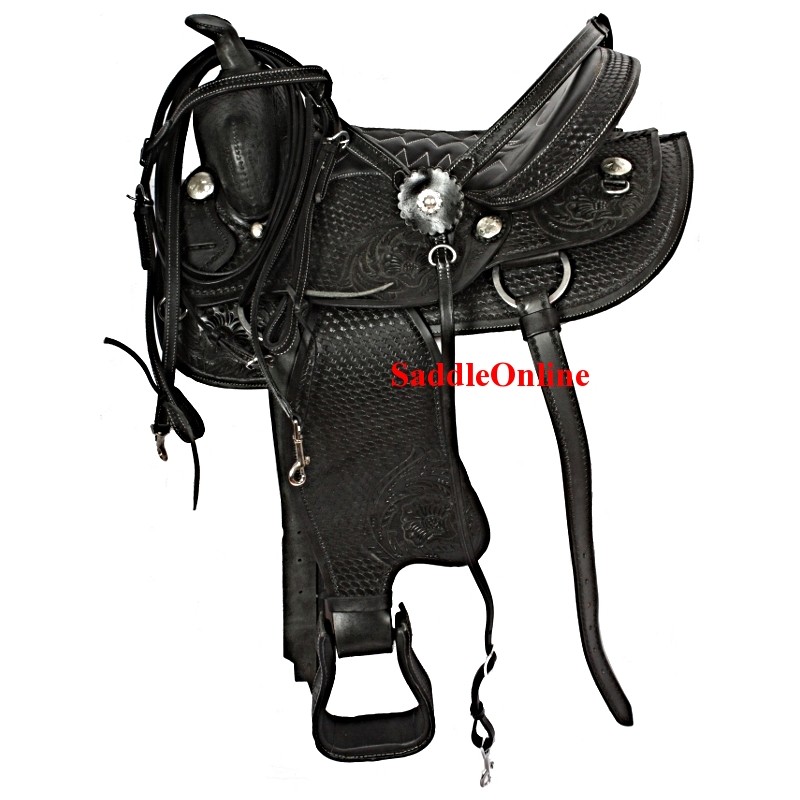 Black Western Trail Horse Saddle Tack 15 16 17 18
