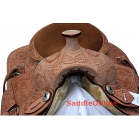 Hand Carved Western Premium Leather Horse Saddle 16 17