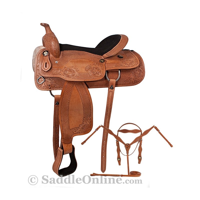 17 Leather Western Draft Horse Tooled Saddle