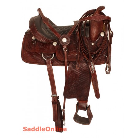 Premium Hand Tooled Western Trail Horse Saddle 17