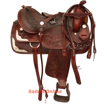 Mahogany Western Trail Horse Show Leather Saddle 15 18