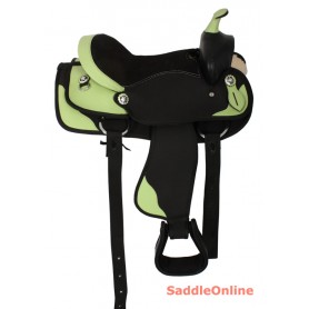 Ostrich Print Green Synthetic Kids Pony Saddle 10-13