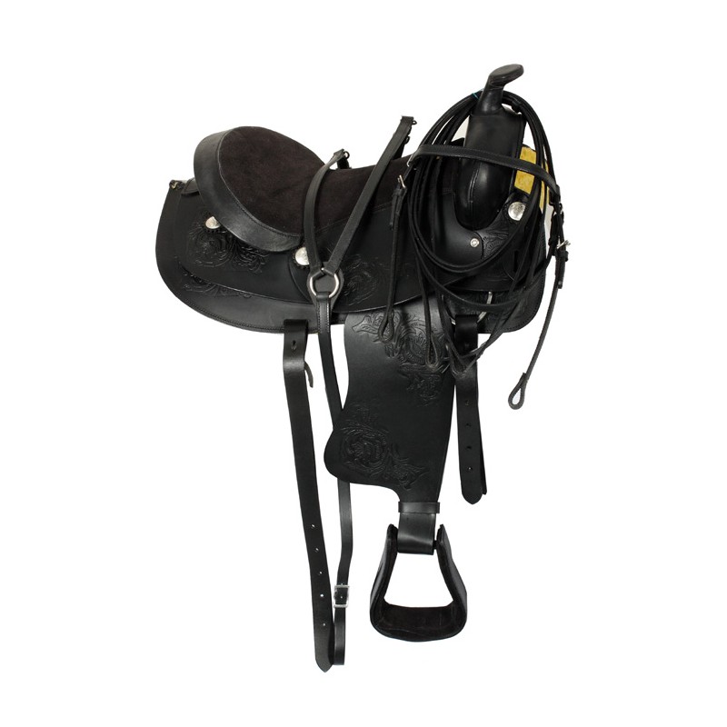 Black Western Trail Horse Saddle Tack Set 15 16 17 18