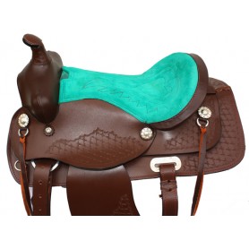 Youth Pony Western Leather Saddle 14 Brown Green