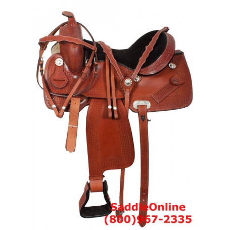 Comfortable Tan Tooled Western Pleasure Trail Horse Saddle