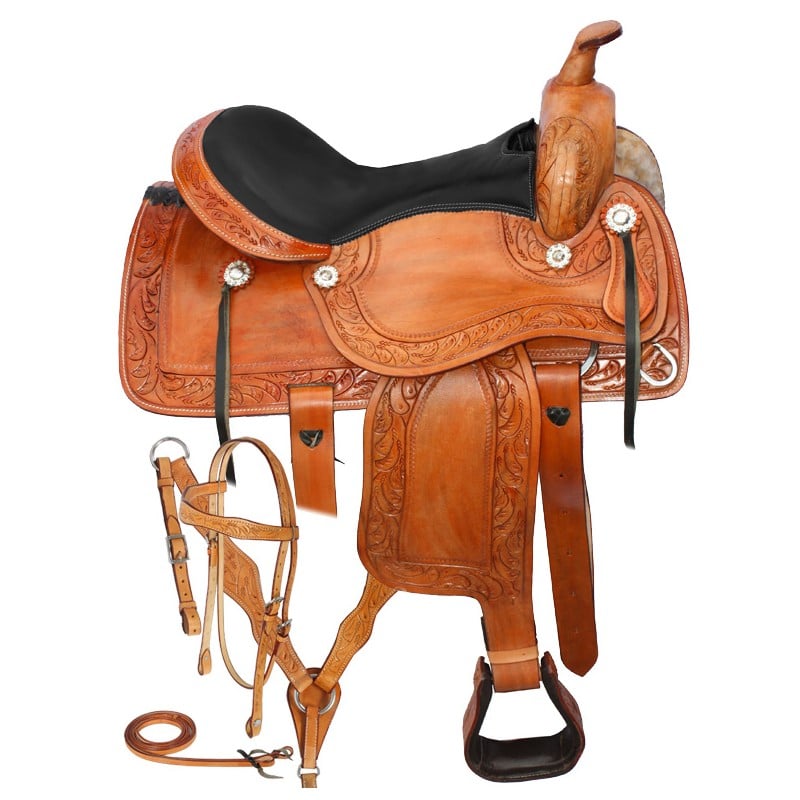 Hand Carved Western Leather Horse Saddle Tack 15