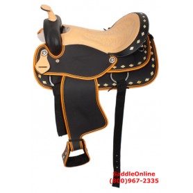 Orange Black Synthetic Ostrich Seat Saddle 14