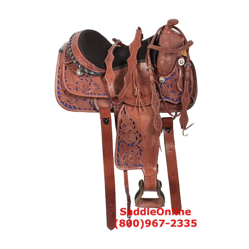Western Blue Filigree Trail Horse Leather Saddle 16