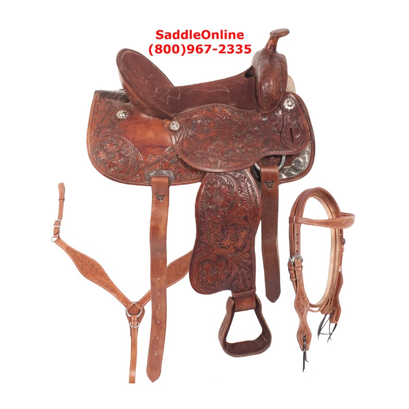 Pleasure Western Horse Trail Leather Saddle 16