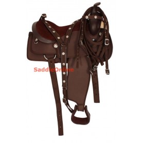 Brown Western Synthetic Trail Pleasure Horse Saddle 16 17