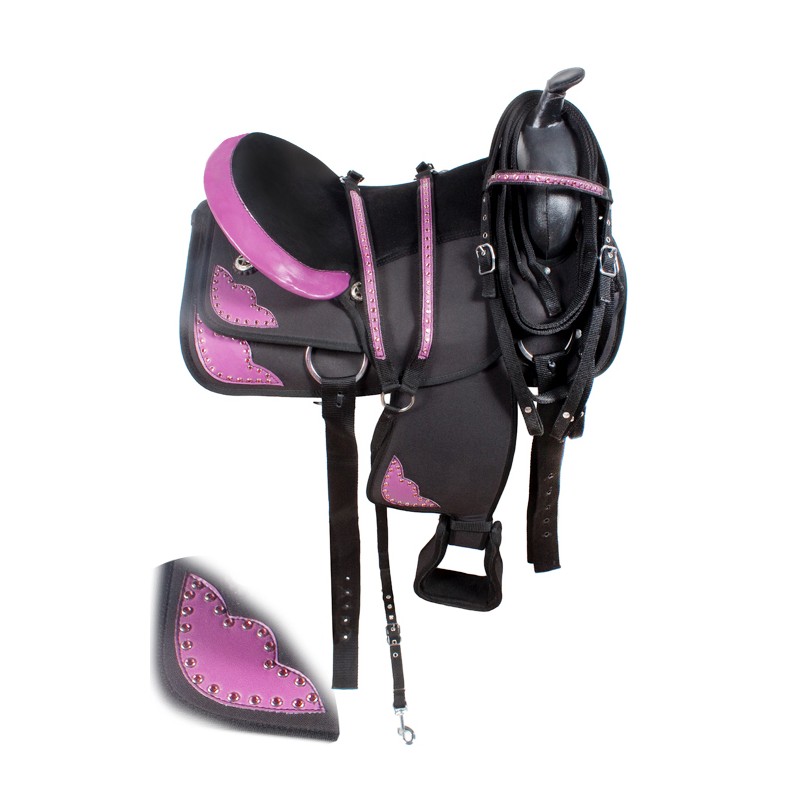 Black Purple Synthetic Western Horse Pleasure Trail Saddle