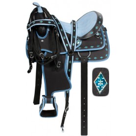 Blue Ostrich Synthetic Western Saddle Tack Set 14