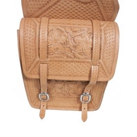 Large Leather Hand Carved Natural Horse Saddle Bags