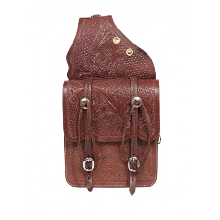 Large Leather Hand Carved Brown Horse Saddle Bags