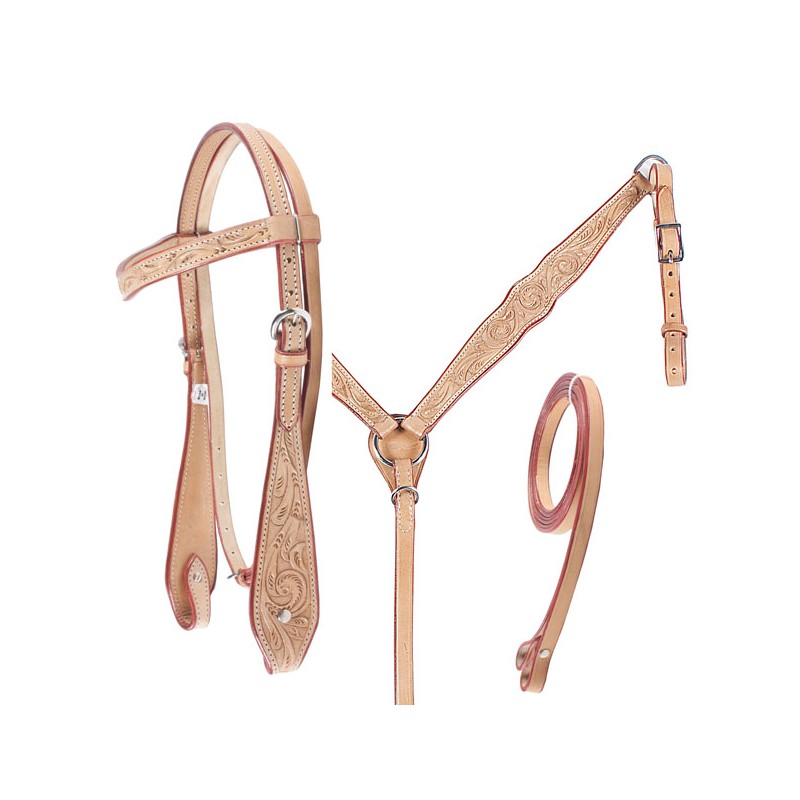 Light Oil Hand Carved Premium Leather Headstall Breast Collar