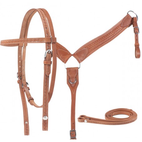 Heavy Duty Basket Weave Headstall and Breast Collar Tack Set