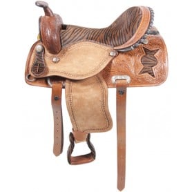 Leather Rough Out Tiger Print Barrel Racing Saddle Size 17