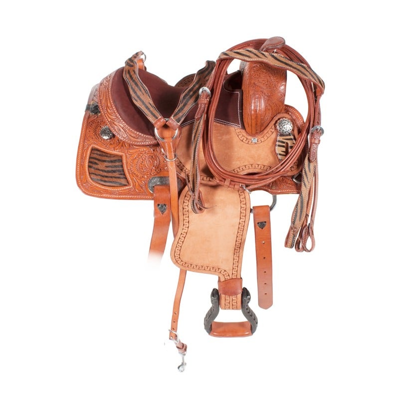 13 Brown Western Tiger Leather Pony Saddle Tack