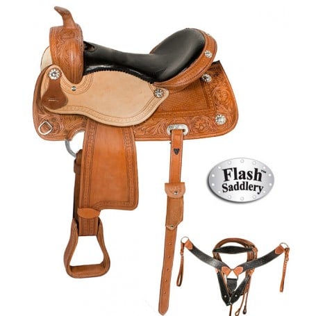Western Leather Horse Ostrich Seat Barrel Saddle 16